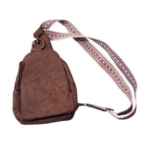 No Boundries Faux Leather Sling Crossbody With Guitar Style Strap
